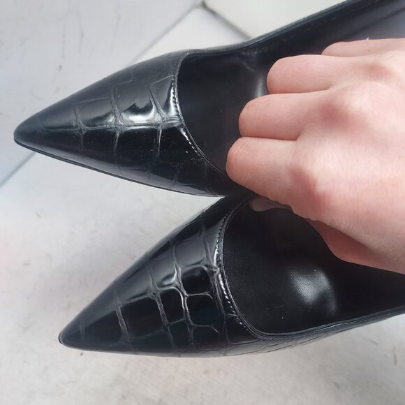 Christian Louboutin Patent Black Kate Crocodile Croc Pump Shoe - Picture 8 of 12